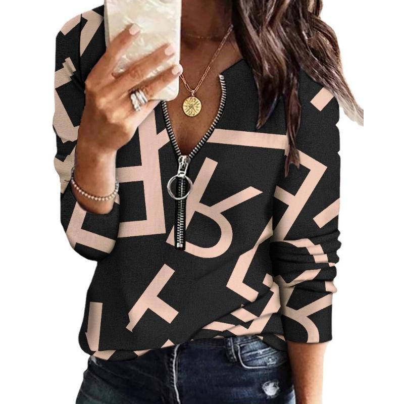 Camicia Casual Lunga da Donna Estiva Nuova con Collo a Revers Stampa Geometrica Retrò Top Elegante da Donna Top da Donna per Pendolari