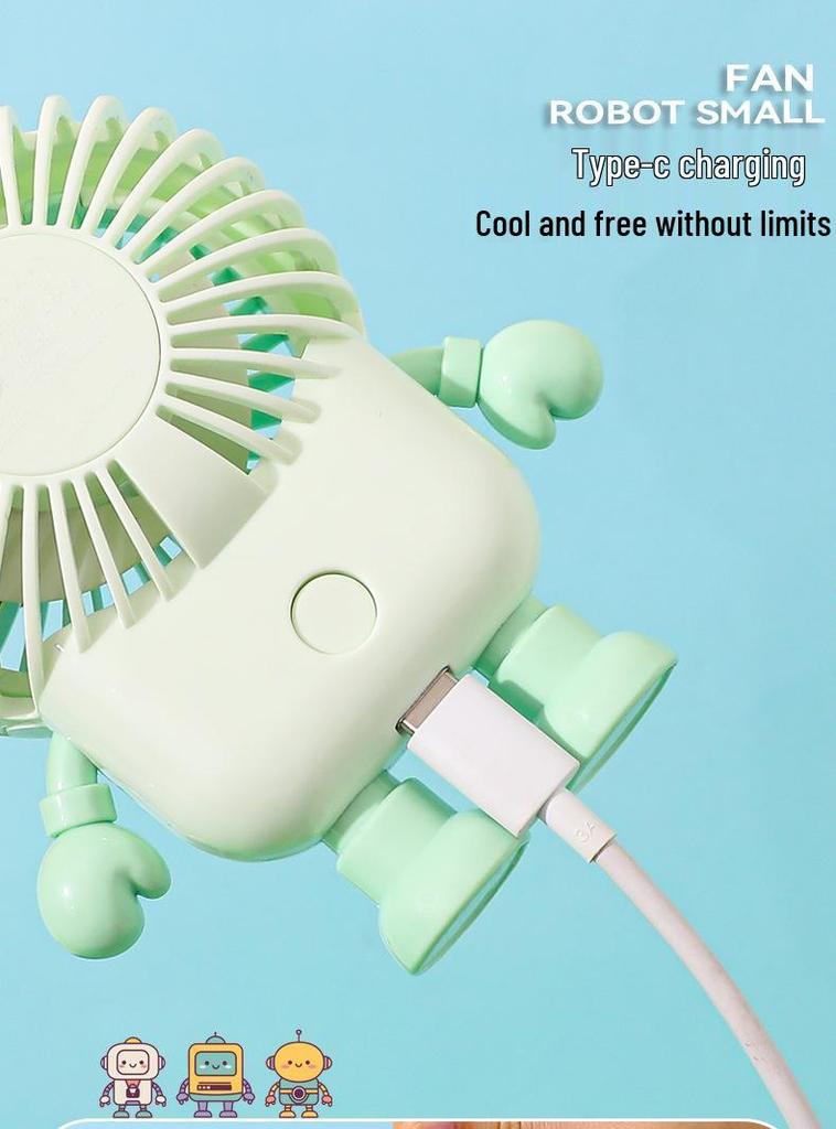 USB Rechargeable Mini Robot Cartoon Fan - Silent Portable Desktop Fan for Kids