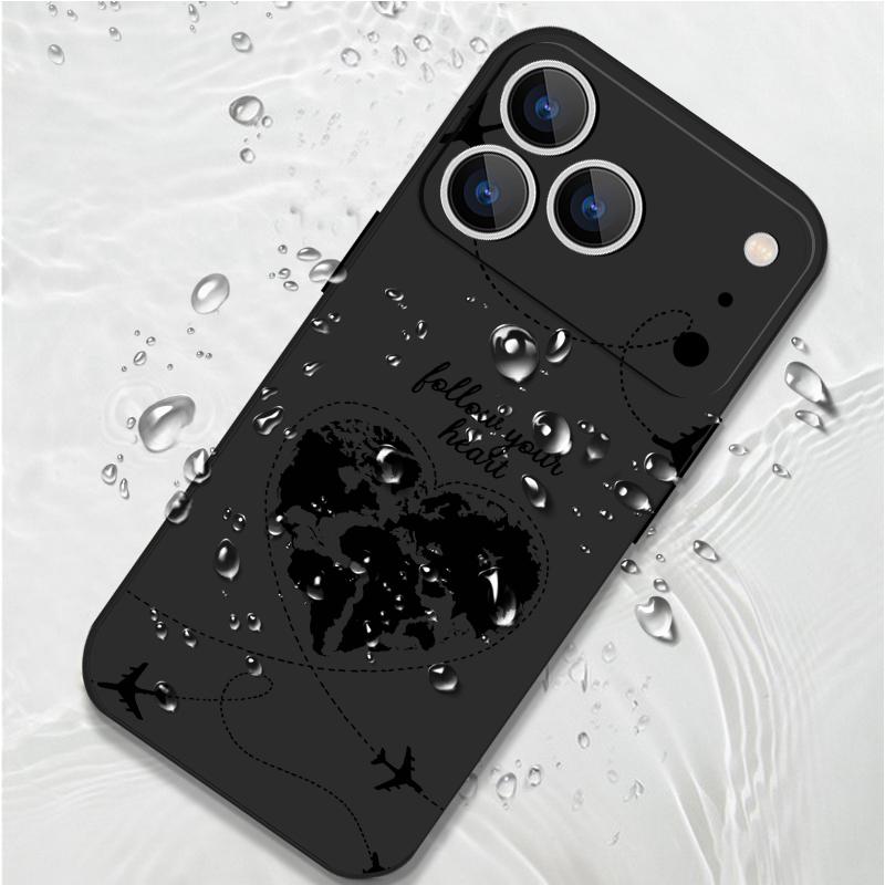 For iPhone 17 Pro Max Lanyard Case Airplane Heart Map Print Soft TPU Silicone Cover For iPhone 16 Pro Max Funda iPhone 15 14 13 12 11 16E Air