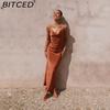 BITCED Women's Spring/Summer Strapless Deep V-Neck Slim-Fit Urban Chic Solid-Colour Dress