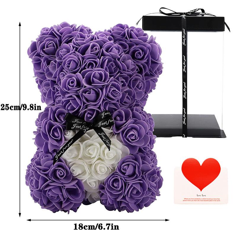 Preserved Rose Foam Bear 25cm - Valentine's Day Flower Gift Box Bouquet