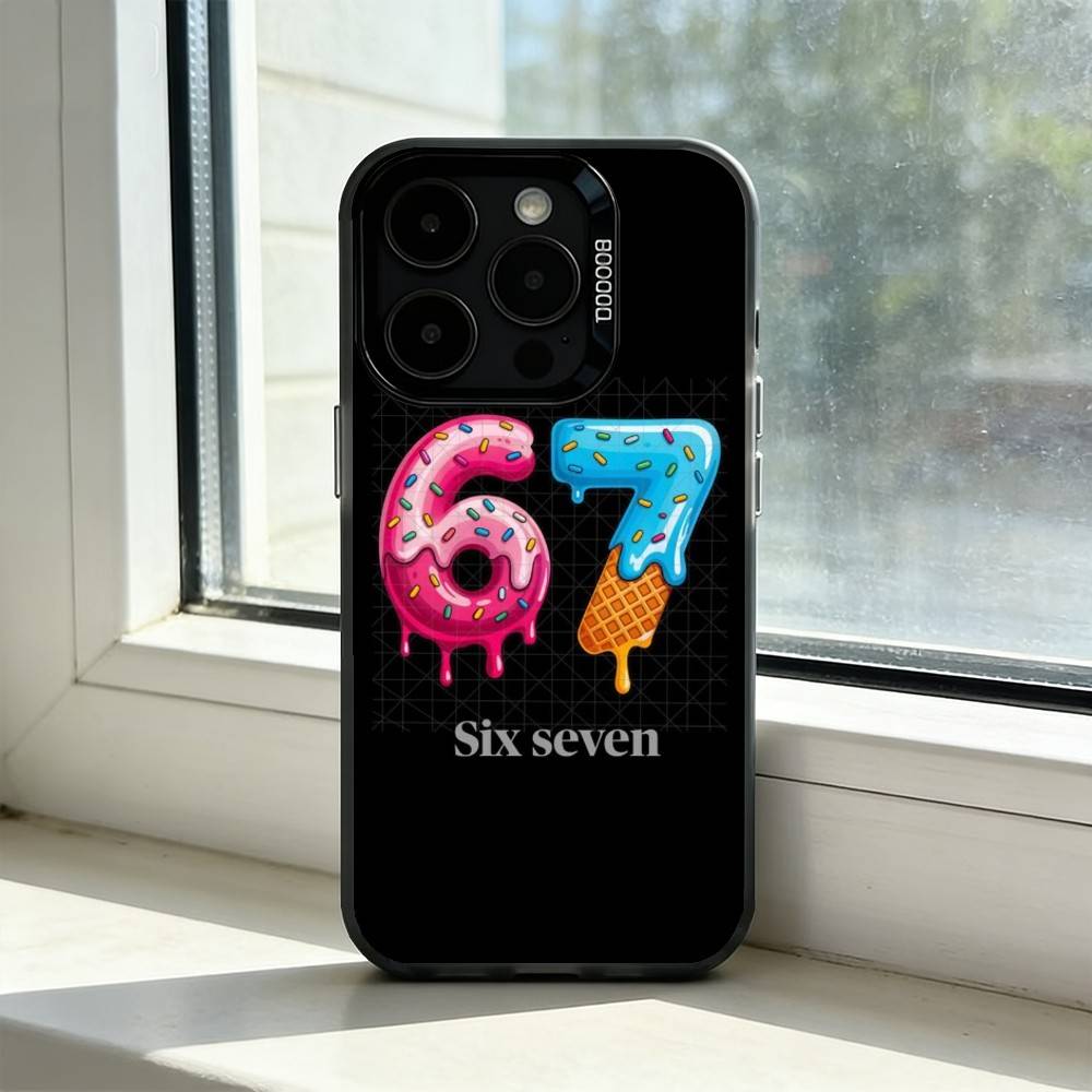 Six S-Seven 67 Phone Case For iPhone 17,16,15,14,13,12,11 Plus,Pro Max,XS,Colored Silver Plated Inside Cover