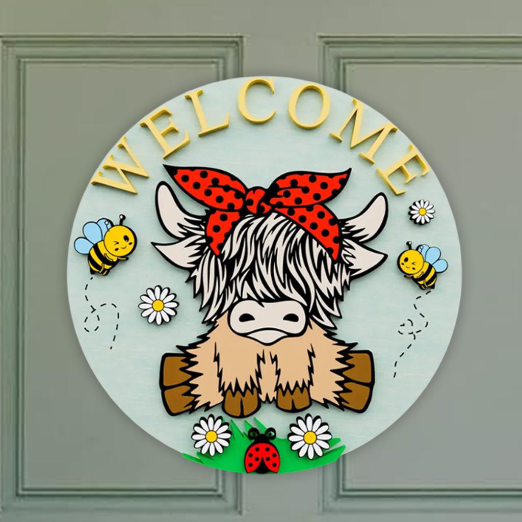 Cow Wooden Signs Welcoming Rustic Creative Sign Farmhouse Seasonal Door Decor For Window Wall Home Indoor Thanksgiving Christmas