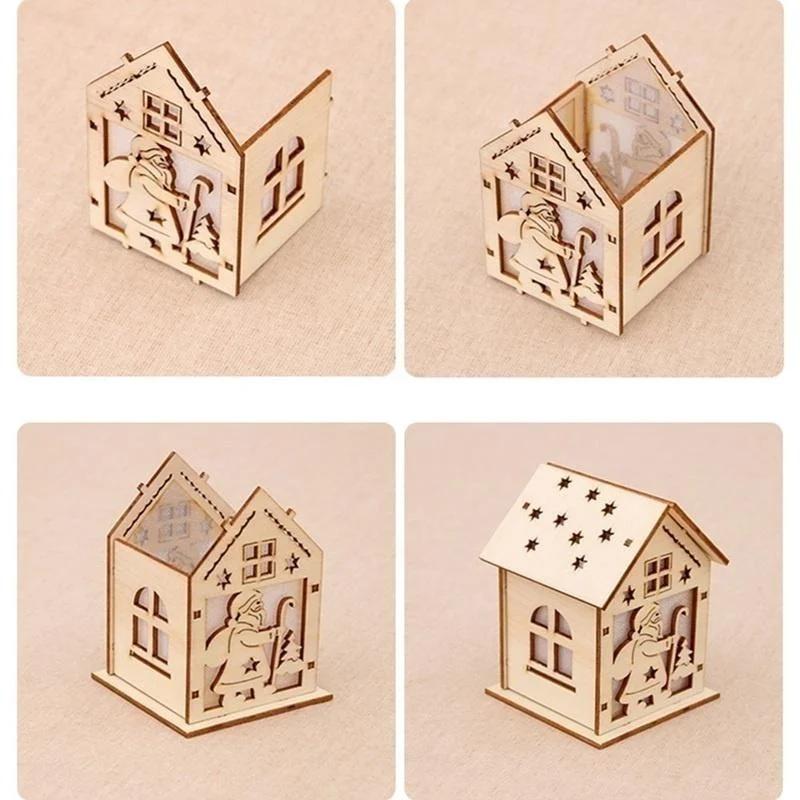 New Christmas Led Light Wood House Cute Christmas Tree Hanging Ornaments Holiday Decoration Home Decoration Accessories