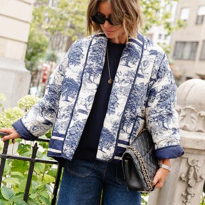 Veste en coton à double poche imprimée pour femme, manteau chaud et épais à manches longues, imprimé floral, ample et décontracté, nouvelle mode automne hiver