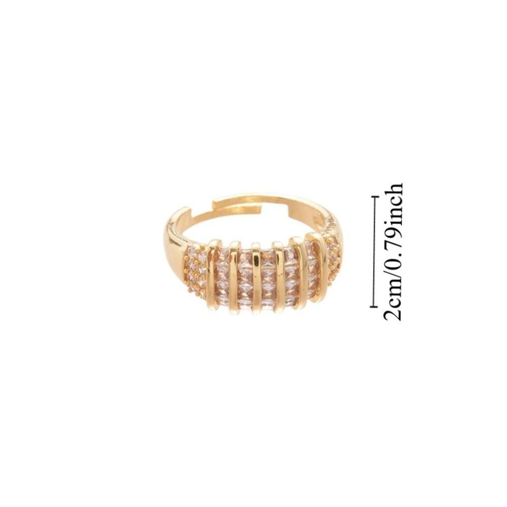 Korean Style Rhinestone Ring Geometric Chunky Enamel Ring Vintage Zircon Opening Ring Decoration