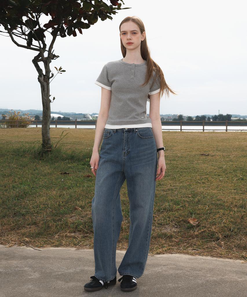 DEHEVE Layered Eyelet T-Shirt [Gray]