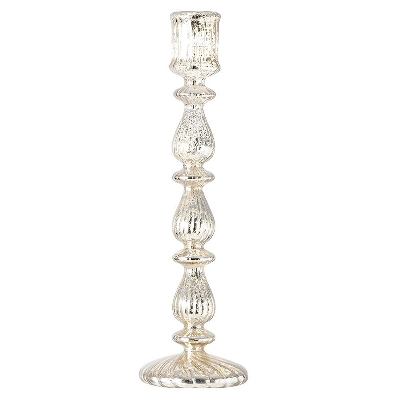 Candle Stick Holders Tapers Candle Holders Ribbed Glass Candlestick Holders with Wide Round Base for Dining Table Shelf Display, Home Accent, and