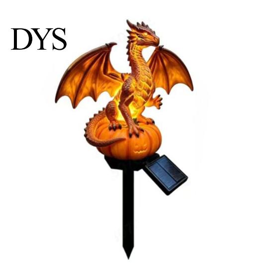 Solar Powered Outdoor Lights Gothic Garden Resin Dragon Statue Ground Stake, Figurine, Fantasy Decorative Lawn Accents for Halloween Statues