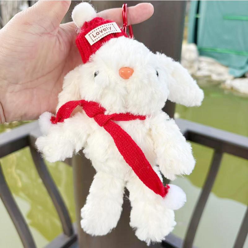 Dopamine Grid Rabbit Soft Toy Keyring With Colorful Bow For Collectors