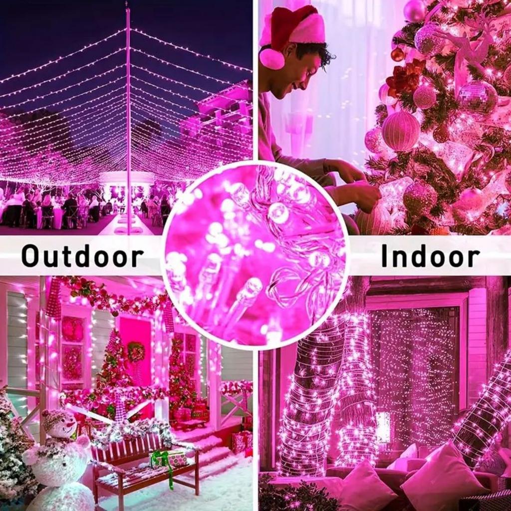 39Ft Sparkling Pink Fairy Lights - 100 Shimmering Leds, 8 Enchanting Modes - Perfect For Christmas, Weddings, Valentines Day