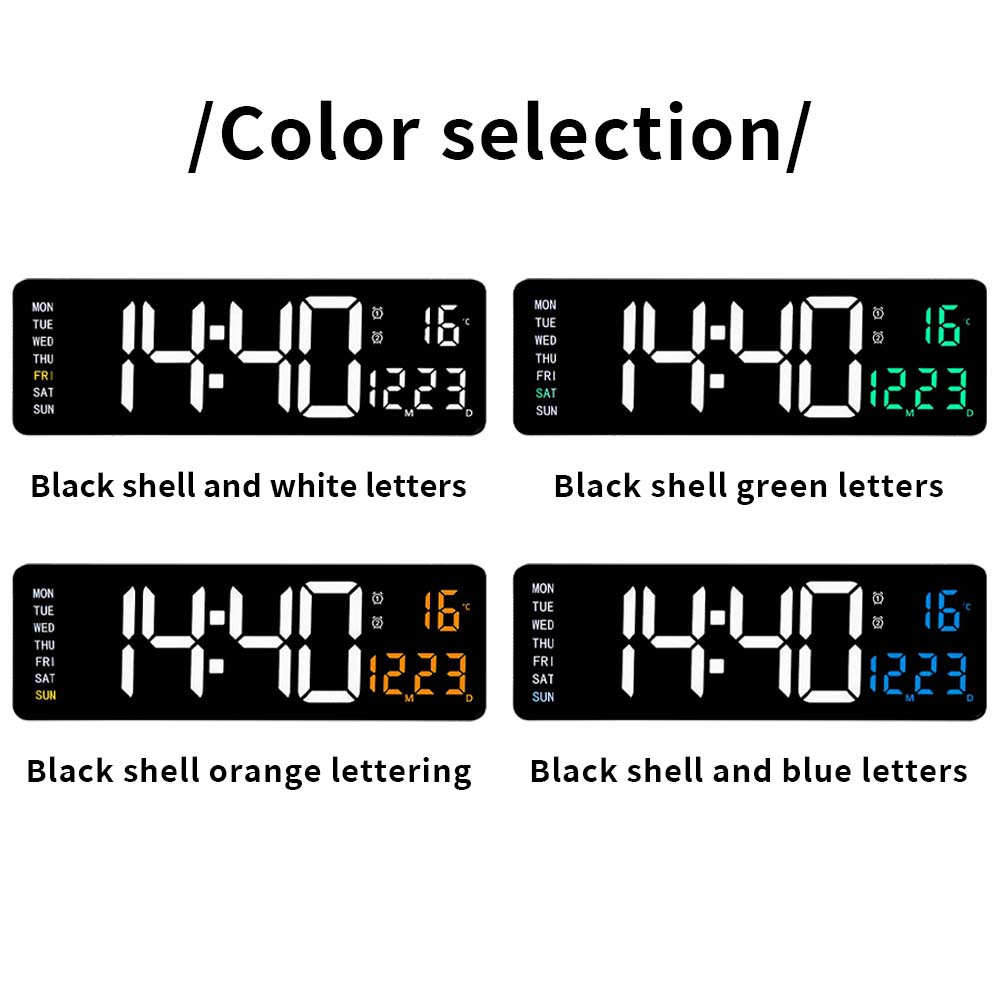 16-inch large-screen digital wall clock temperature date week display remote control double alarm clock 12/24H LED wall clock