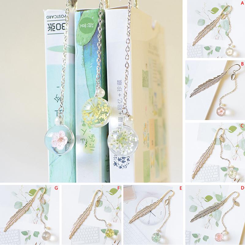 Flower Specimens Bookmark Pendant Metal Book Mark School Office Supply