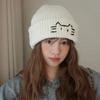Line Kitten Cute Woolen Hat for Women In Autumn and Winter Warm and Windproof  Versatile Simple Ear Protection Hat Knitted Hat  Cold Hat
