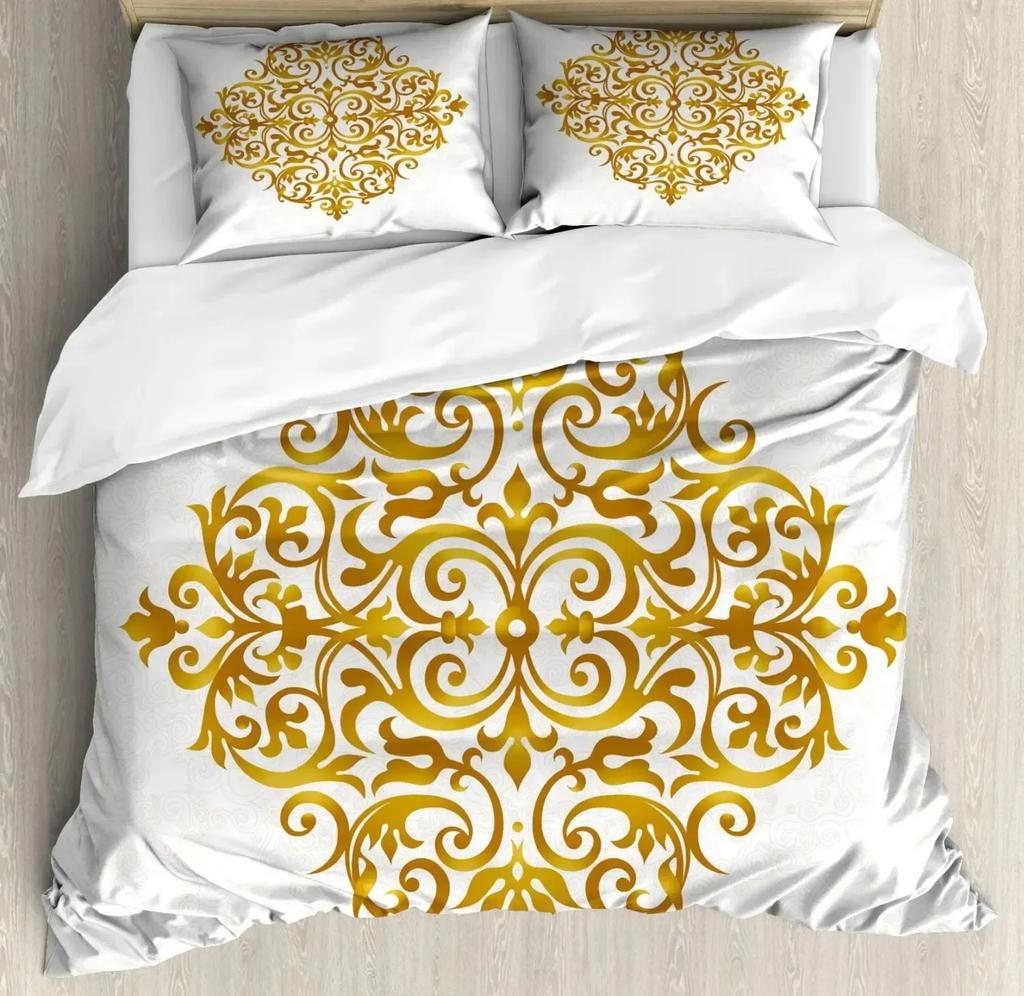 South Mandala Floral Bedding Set Vibrant Color Ornamental Illustration Duvet Cover Set Bohemian Mandala Lotus Design Quilt Cover
