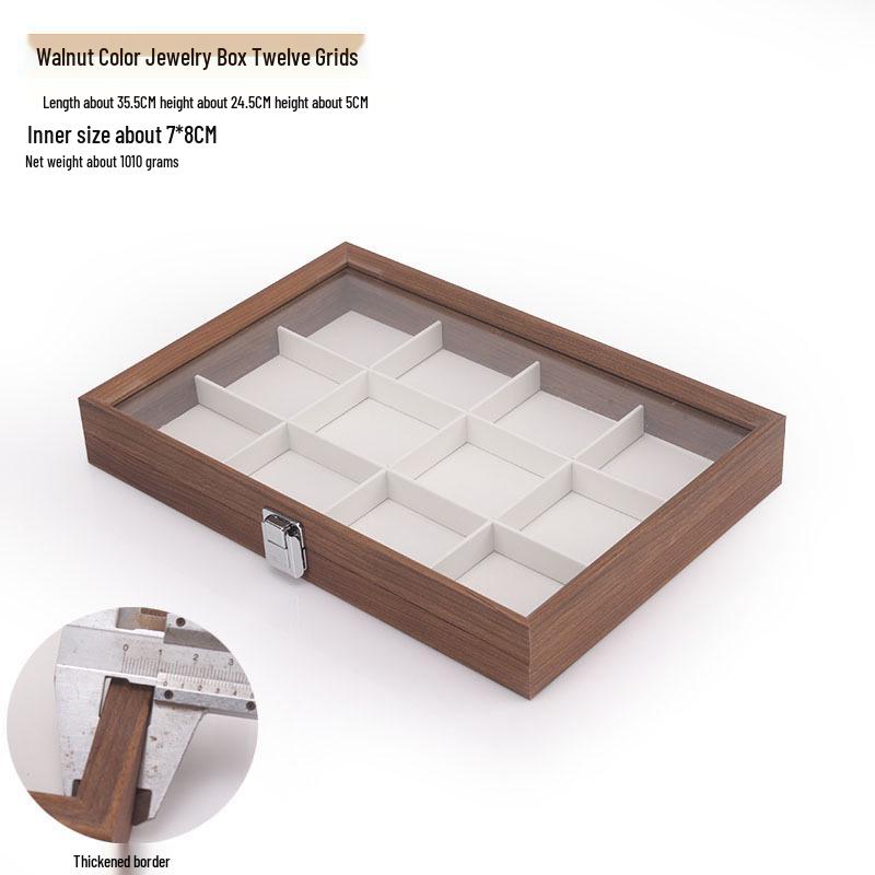 Schmuckschatulle aus Walnussholz mit weißem Leder und Deckel, staubdichte Aufbewahrung für Ohrringe, Ringe, Halsketten und Armbänder.