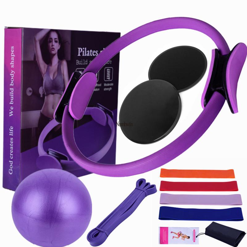 

12-Piece Yoga Pilates Set: Yoga Ball, Latex Resistance Band, Elastic Ring, Gliding Disc in Box