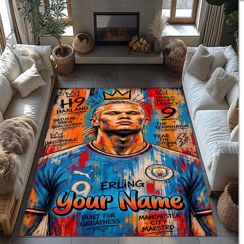 Erling Haaland Printed Crystal Velvet Rug Non‑Slip Crystal Velvet Carpet For Sofa Bedroom Indoor Home Decoration