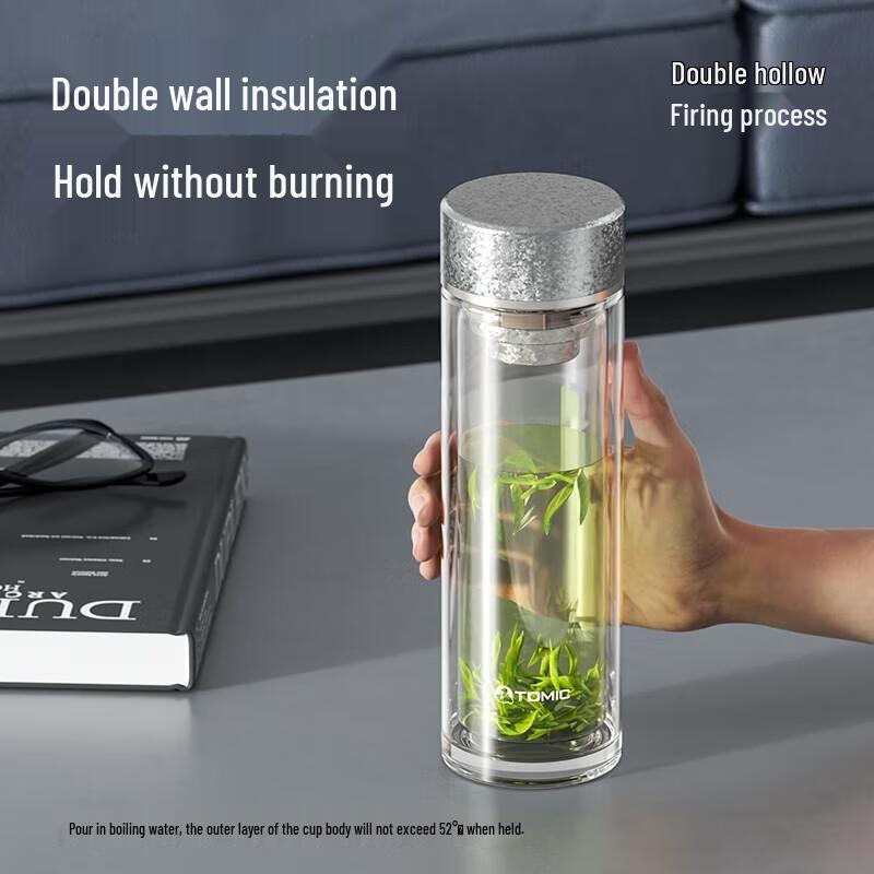 Temake Antibacterial Double-layer Glass Pure Titanium Water Cup