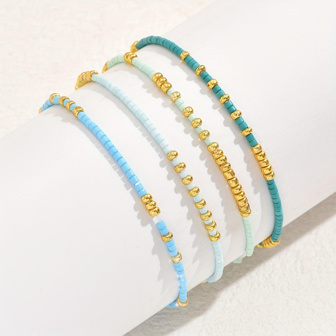 

4 шт. Женский модный трендовый браслет из стеклянных бусин с циркониевыми вставками, подходит для пляжных вечеринок, фестивалей, подарков