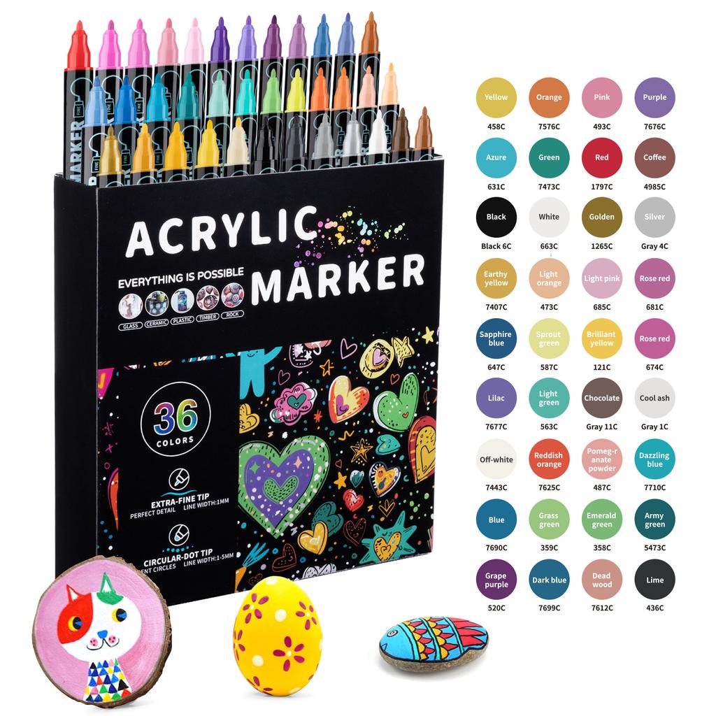 12-120 Färger Dubbelspets Akrylfärgspennor Markörer för Trä Duk Sten Målning Glas Keramiska Ytor DIY Hantverk