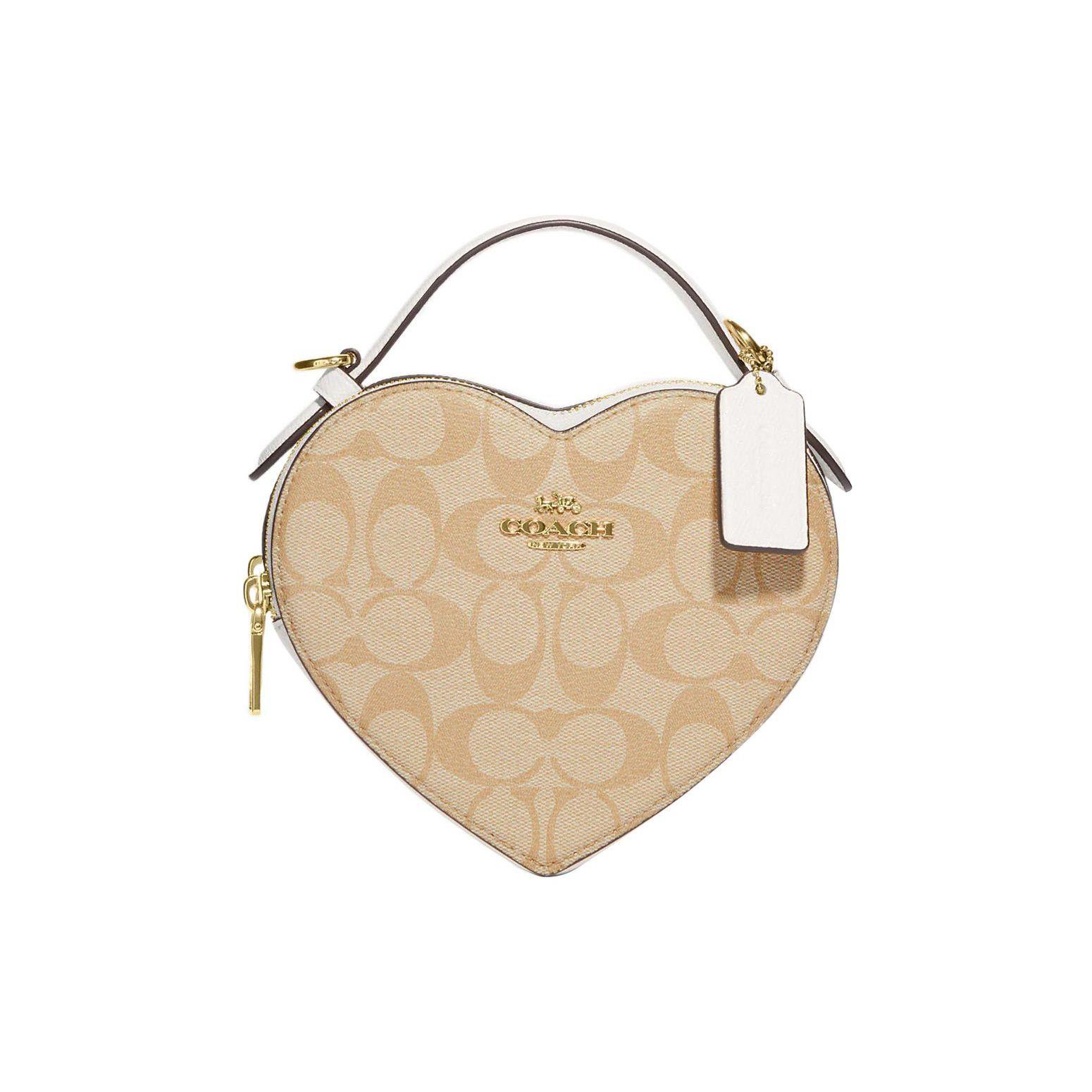 Coach Heart Crossbody Bag Signature Canvas White Leather Trim Gold Hardware Daily Commute CJ450-IMDQC Basic Set (Bag+Dust Bag)