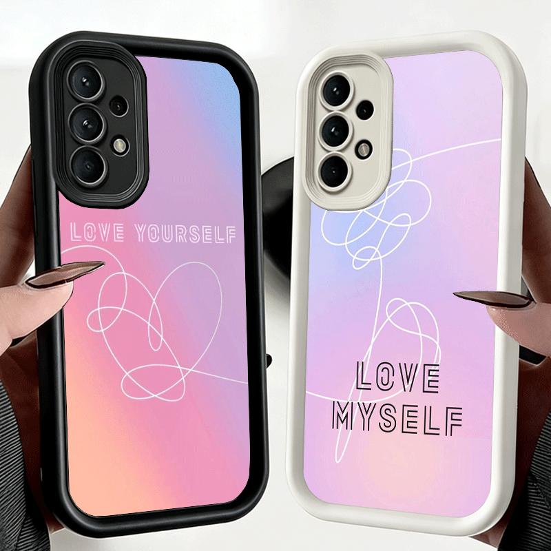 Phone Case for Samsung Galaxy A17 A16 A15 A14 A13 Love Yourself Flower Heart Line Kpop A56 A36 A26 A55 A35 A25 A54 A34 A24 A53 A