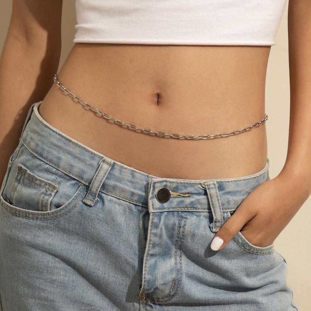 Modischer süßer und cooler Trend einlagige Kettenaccessoires, personalisierte einfache geometrische Kreuzkette Bauchkette