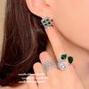Princess Tears Malachite Green Water Drop Gemstone Ring, Rich Gold, 18K Gold Plated, Emerald Square Zircon Earrings.