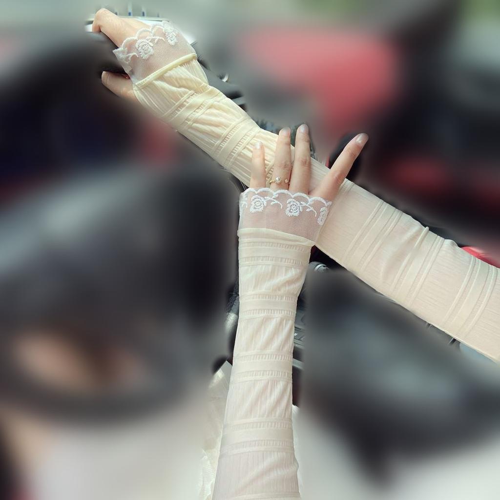 Chiffon lace sleeve splicing thin sunscreen sleeve for women, long summer UV protection, driving and cycling ice sleeve