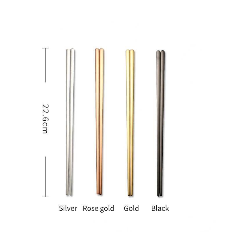 1 Pair New Korean Stainless Steel Titanium Plating Gold Rose Gold flat Chop Sticks Sushi Hashi Chopstick Portable Tableware