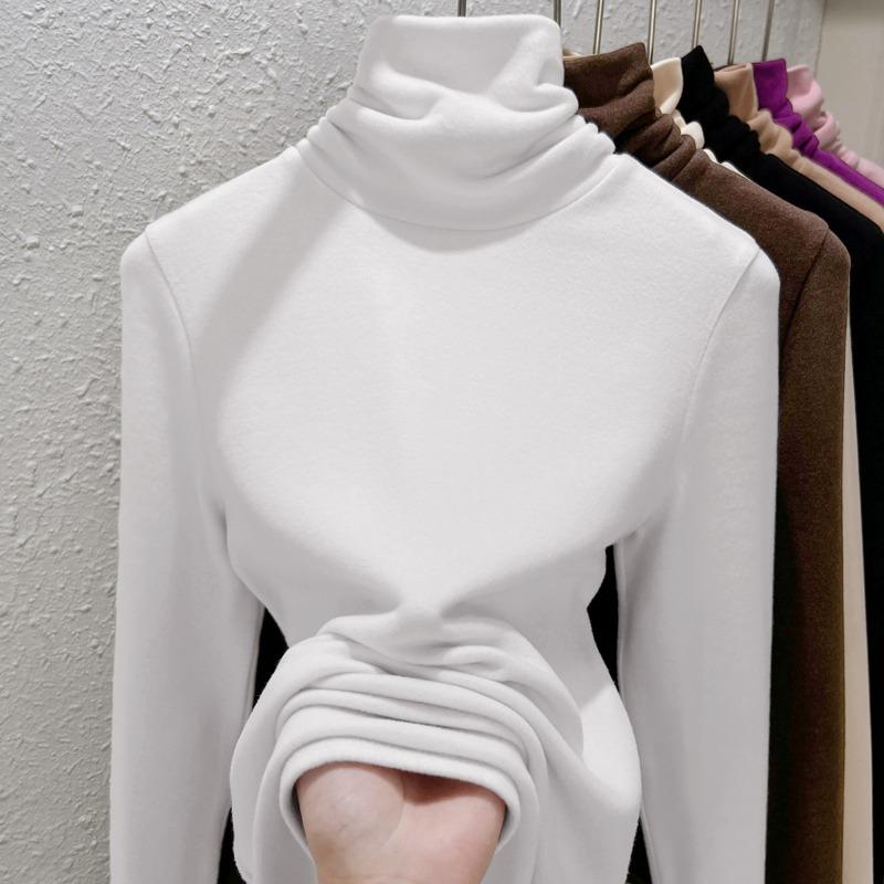 Cashmere Protein Double-sided German Velvet Bottoming Shirt for Women's Autumn and Winter Long-sleeved T-shirt Heating and Warm Top