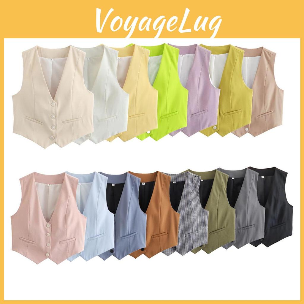 Loose Solid Womens Color Formal Vest Deep V Neck Singlebreasted Sleeveless Cardigan Ol Commute Office