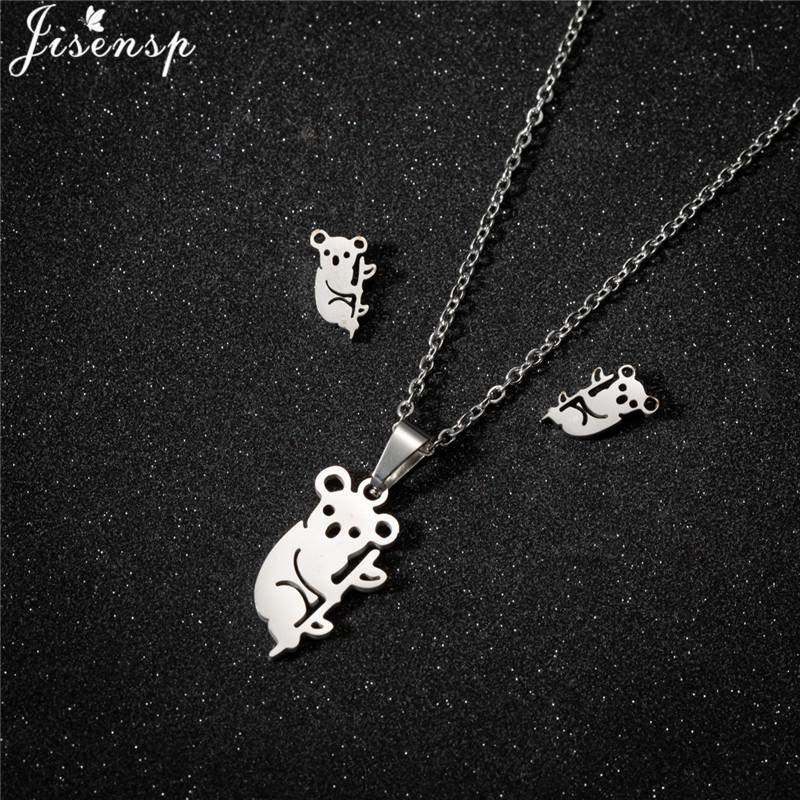 Cartoon Bowknot Mouse Stainless Steel Jewelry Set for Women Fashion Anime Animal Necklace Earrings Party Accessories