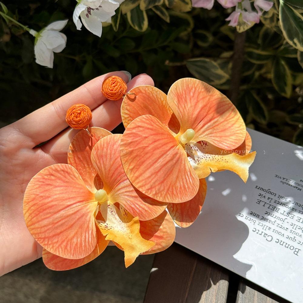 Simulated Flower Butterfly Orchid Earrings Zinc Zinc Alloy Flower Earrings Retro Flower Drop Earrings  Women