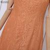 ZANZEA Women Casual V-Neck Short Sleeve Hollow Lace Patchwork Elegant Dress
