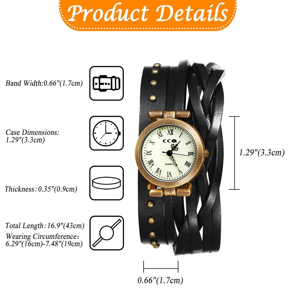 Unisex Braided Leather Strap Antique Waterproof Analog Display Leather Bracelet Watch with Quartz Wide Range of Functions Perfect Gift for Day Watch