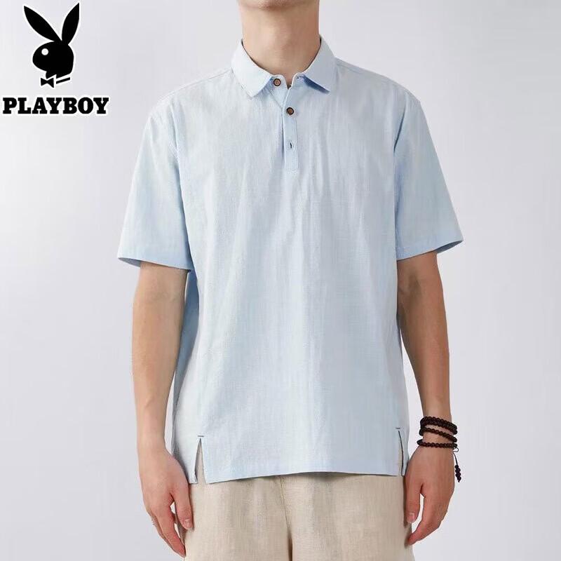 

PLAYBOY Summer Breathable Imitation Linen Short Sleeve Polo Shirt L