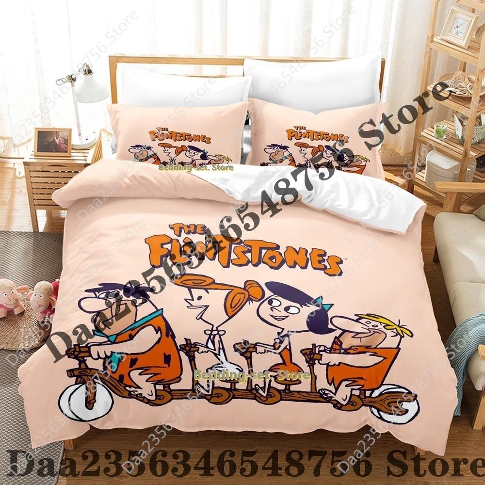 Personality Flintstones Beding Set Carton Anime thre-piece set Adult People Kid Bedrom with Soft Fabric Duvetcover Sets 3D Kawai couete