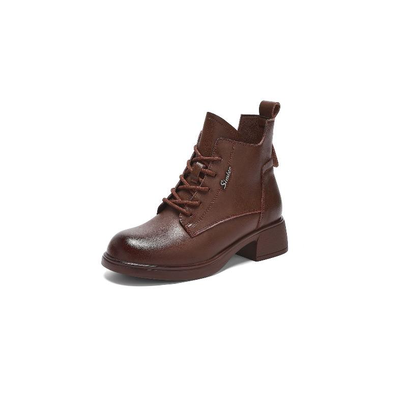 Retro Shoes and Boots, Women's Round-toed Chunk-heeled Ankle Boots, New Height-increasing Boots