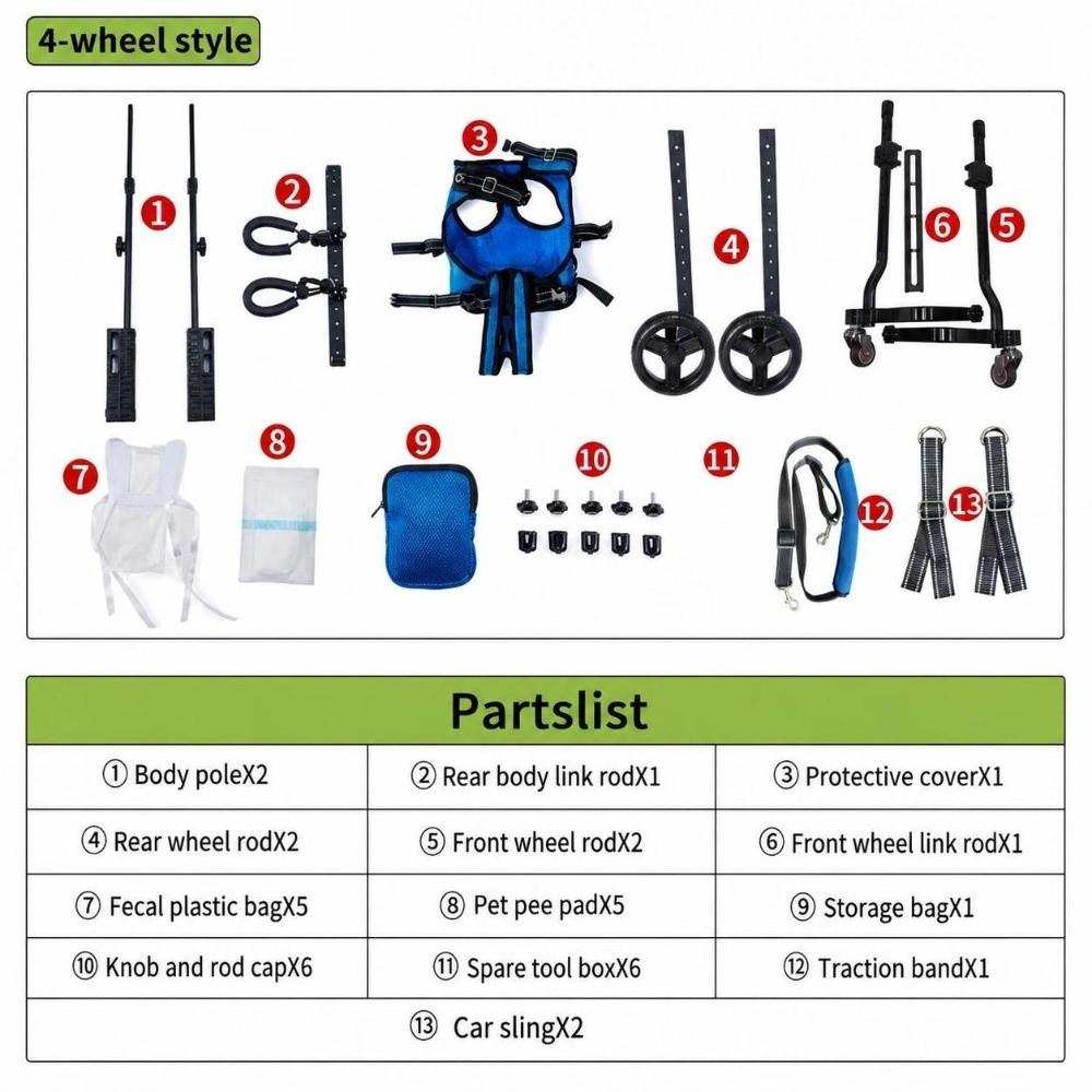 Adjustable Pet Wheelchair Rear Leg Support Cat Mobility Aids Pet Disability Car Outdoor Walking