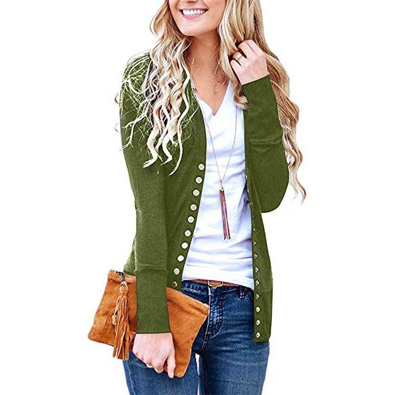 Premium Women V Neck Cardigan Coat Slim Fit Button Plain Cotton Blend Jacket Outwear Top