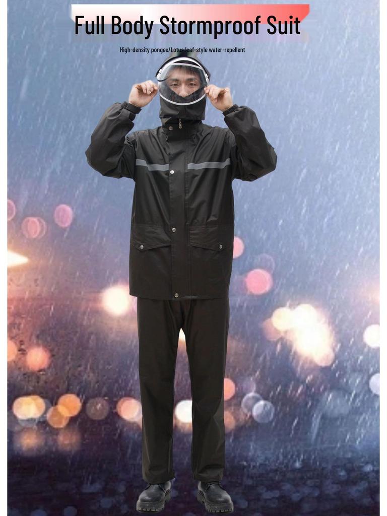 Thickened Full-Body Stormproof Raincoat and Pants - Reflective, Lengthened Set for Cycling and Riding