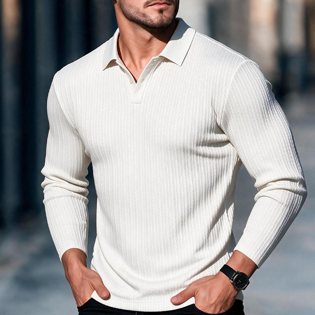 Men's Long Sleeve Knit Shirt with Collar for Spring and Fall