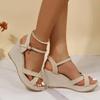 2026 Black Beige Wedge Sandals for Women's Heel Platform Fish Mouth  Strap Fashion Shoes Female Summer Buckle Strap Sandal