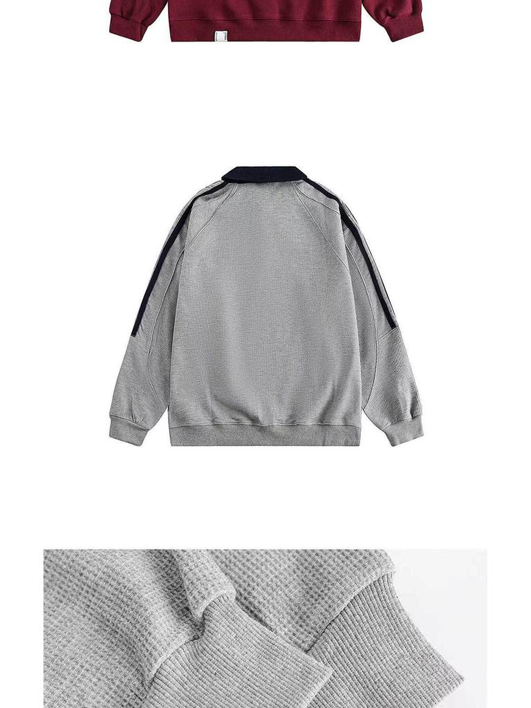 Women's Striped Polo Collar Sweatshirt - Korean Style with American Letter Embroidery