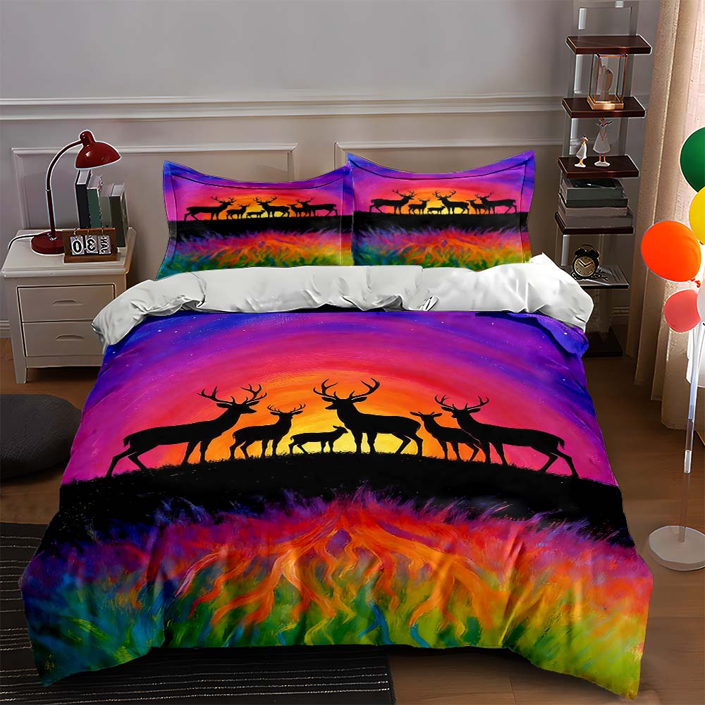 

Deer, sunset, colorful. Bedding Duvet cover sets Duvet covers Pillowcases gifts (1 * Duvet Cover 2 * Pillowcases, without duvet insert) 135x200cm