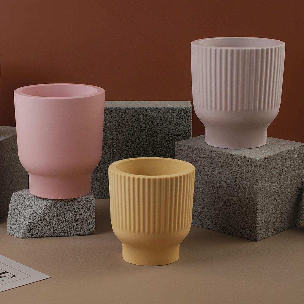 Concrete Round Stripe Candle Cup Silicone Mold DIY Handmade Planter Plaster Resin Storage Box Casting Molds Home Craft Decor