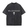 Blessed Cross Faith Christian Religious Graphic Washed Vintage Short Sleeve Loose Streetwear Tee