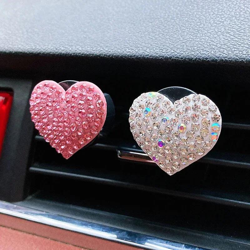 Car Air Outlet Perfume Clip Heart-shaped Rhinestone Car Air Conditioning Air Vent Decoration Perfume Clip Auto Accessories